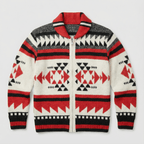Geometric Pattern Knit Cardigan with Full-Length Zip
