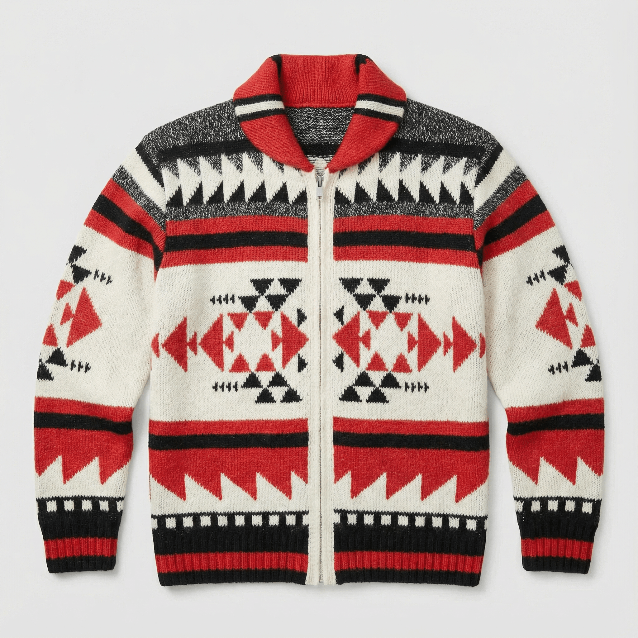 Geometric Pattern Knit Cardigan with Full-Length Zip