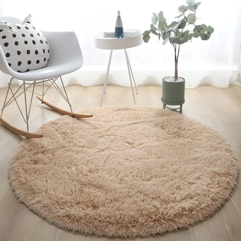 Round Polyester Thickened Area Rug – Soft Pile, Washable, Living Room and Bedroom