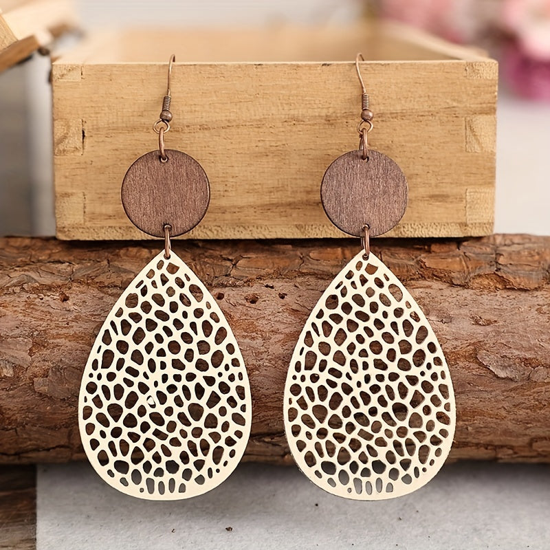 Vintage Hollow Faux Leather Drop Earrings