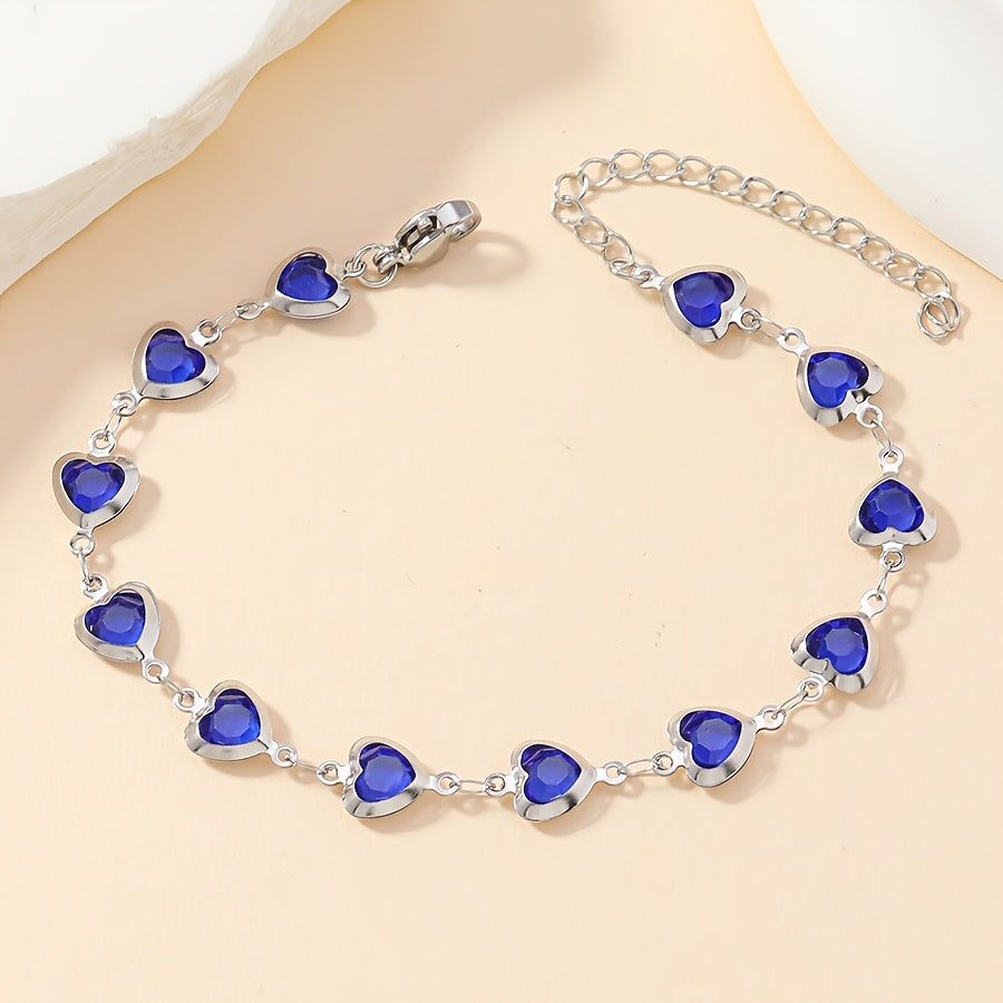 Stainless Steel Heart Link Bracelet with Enamel Colours