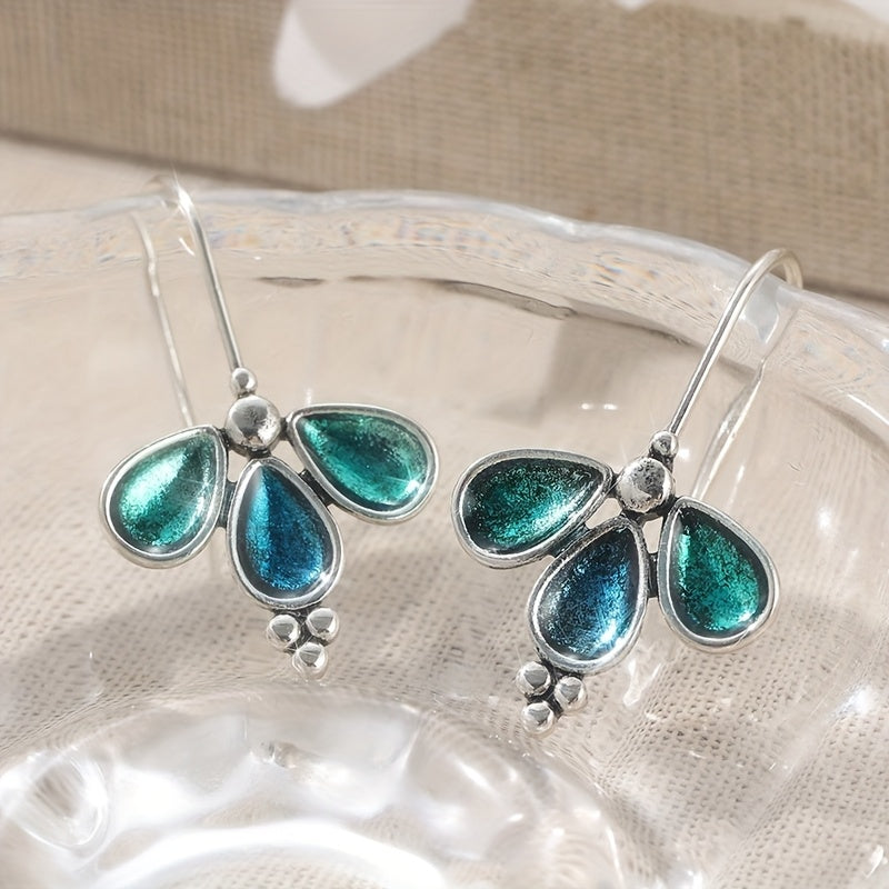 Teal Glass Floral Drop Earrings