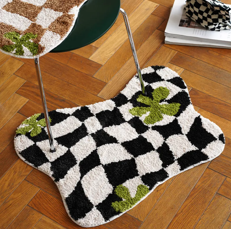 Checkerboard Pattern Non-Slip Carpet – Polyester and TPR Base, 55x70cm
