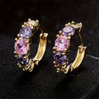 Vintage-Style Purple Zirconia Cluster Hoop Earrings