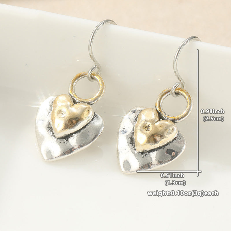 Vintage Two-Tone Heart Pendant Earrings
