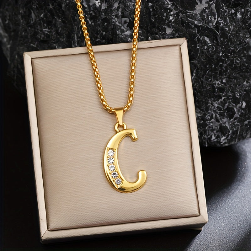 Crystal Accent Initial Necklace in Gold Tone