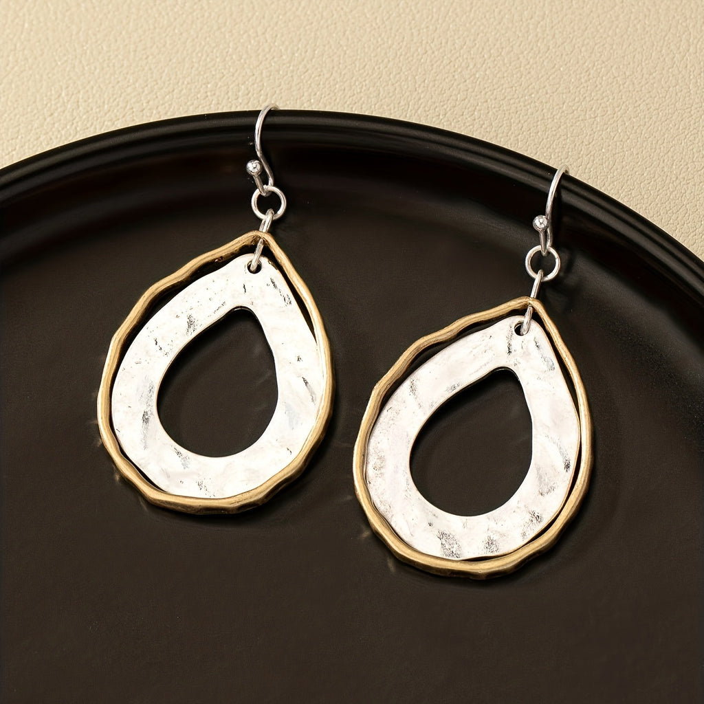 Two-Tone Artisan Teardrop Drop Earrings