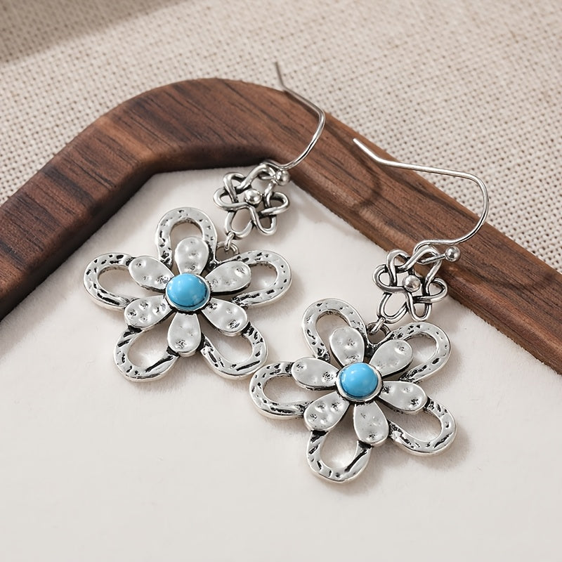 Vintage bohemian bloemoorhangers met turkoois