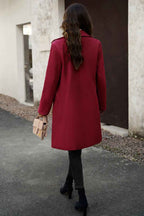 Solid Colour Longline Coat with Notched Collar and Buttons