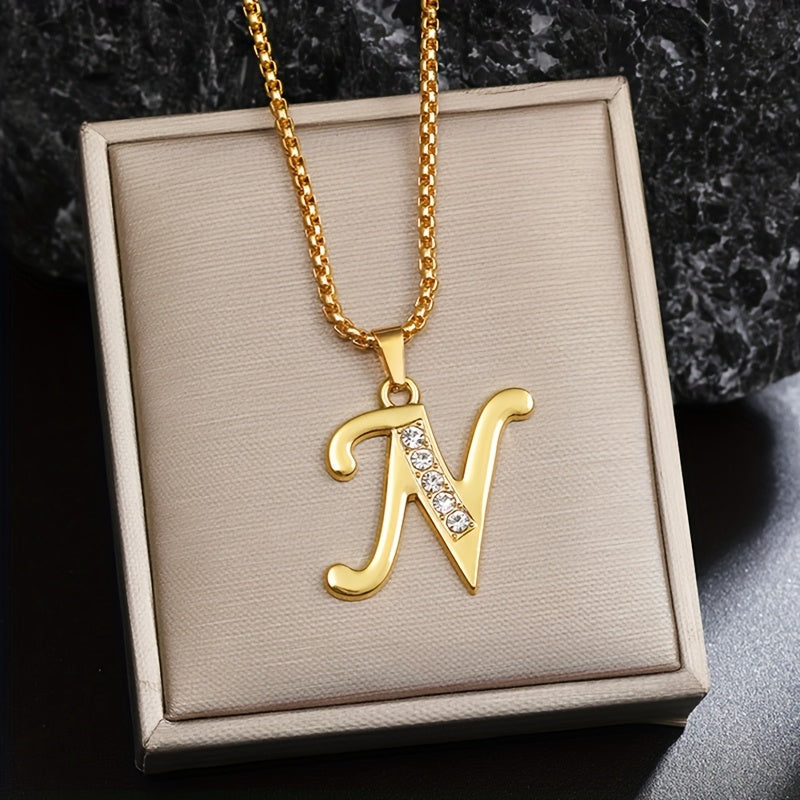 Crystal Accent Initial Necklace in Gold Tone