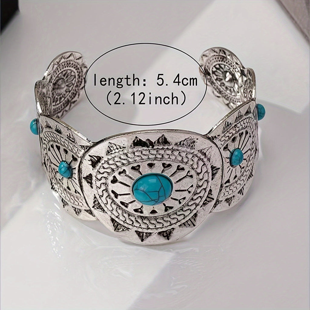 Vintage-Style Stamped Turquoise Cuff Bracelet