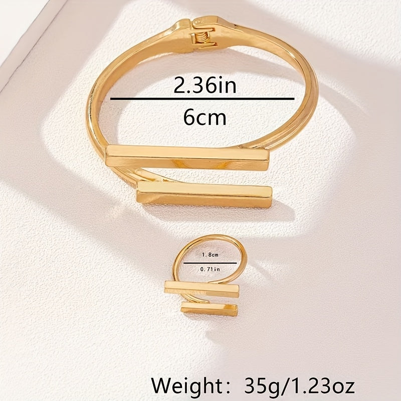 Geometrische set van verstelbare armband en ringen