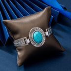 Vintage-Style Silver-Tone Bracelet with Turquoise-Look Accent