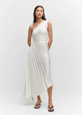 One-Shoulder Pleated Asymmetric Hem Maxi Dress