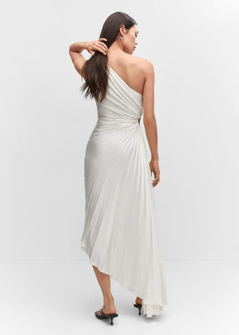 One-Shoulder Pleated Asymmetric Hem Maxi Dress