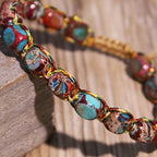 Pulseira de Contas de Jaspe Imperial em Tons Turquesa e Vermelho