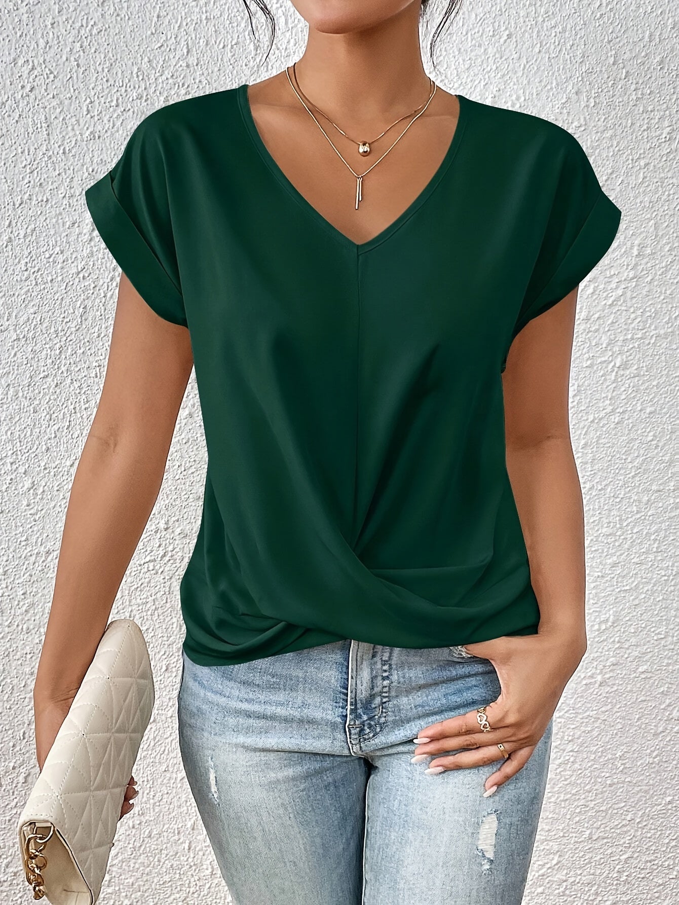 Top met sweetheart-hals, korte mouwen en lichte stretch