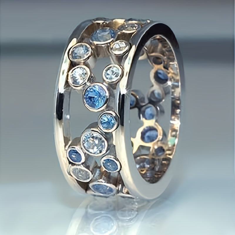Sparkling Cubic Zirconia Silver-Plated Band Ring