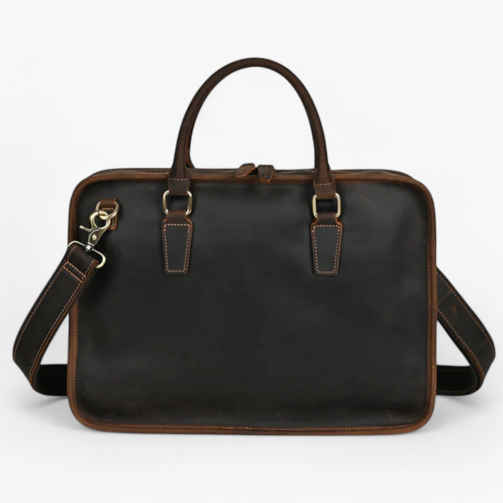 Dark Brown Leather Laptop Bag with Shoulder Strap