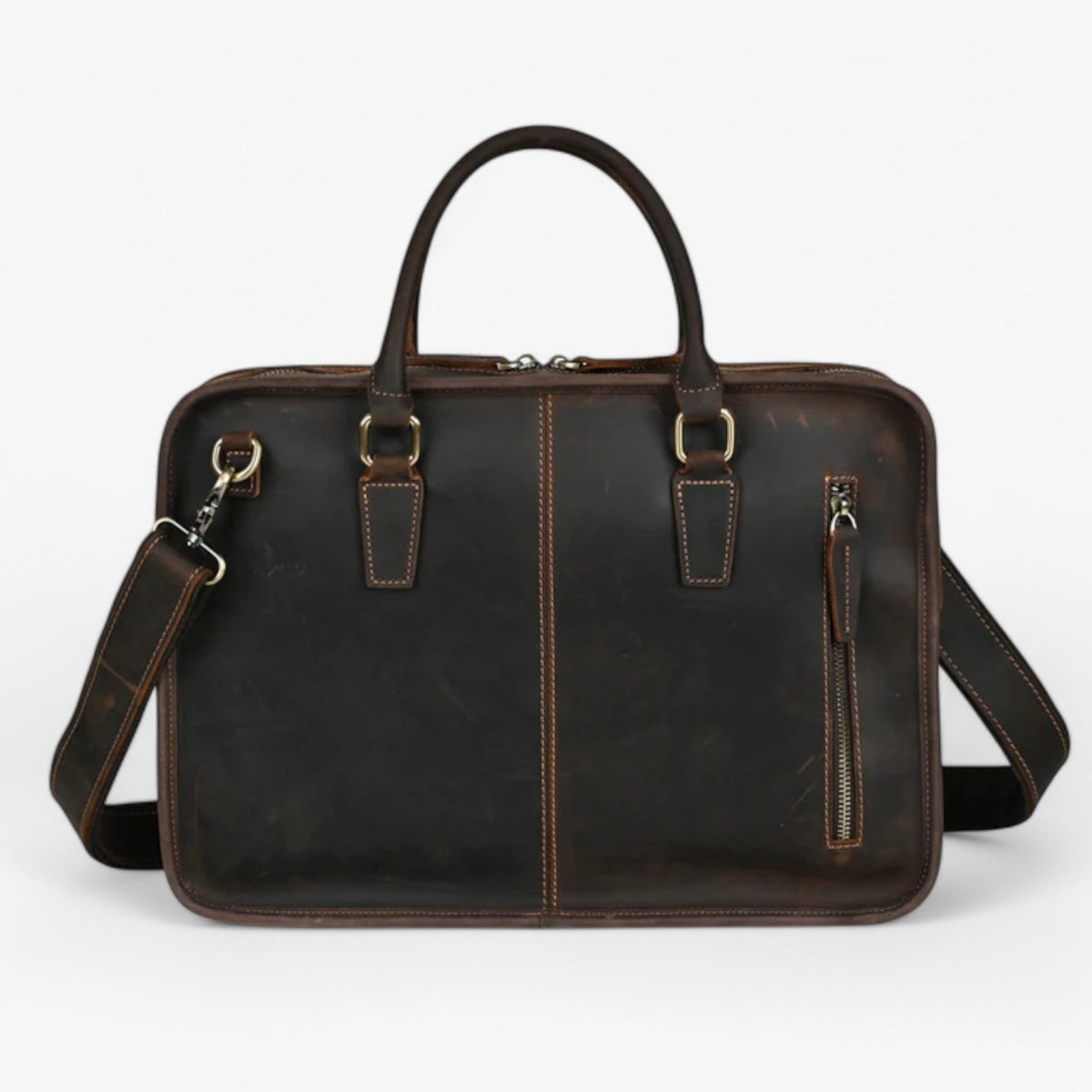Dark Brown Leather Laptop Bag with Shoulder Strap