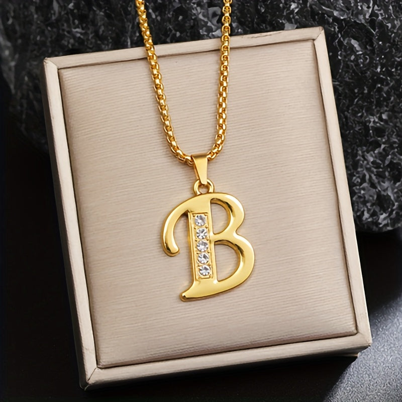 Crystal Accent Initial Necklace in Gold Tone