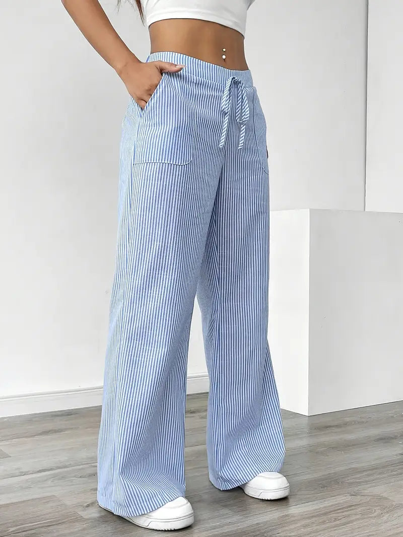 Striped Wide-Leg Trousers with Drawstring Waist