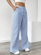 Striped Wide-Leg Trousers with Drawstring Waist