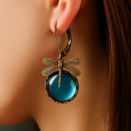 Spherical Dragonfly Earrings in Antique Gold Tone