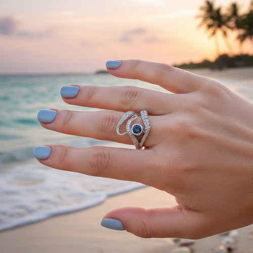 Adjustable Tentacle Blue Crystal Ring