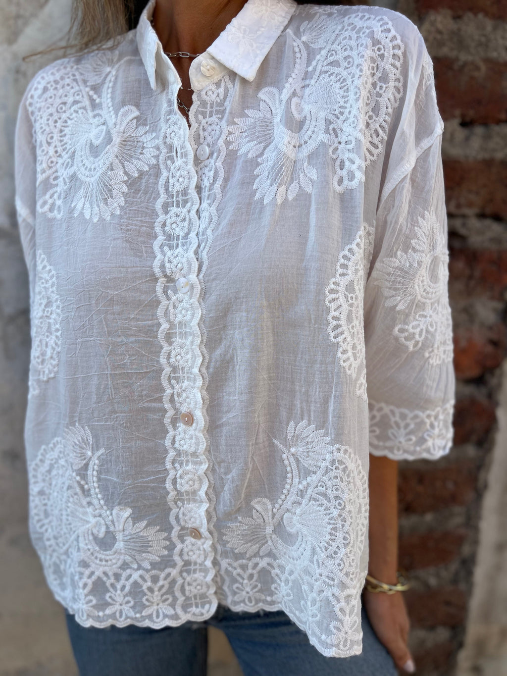 Embroidered Cotton-Blend Cardigan with Sweetheart Neckline