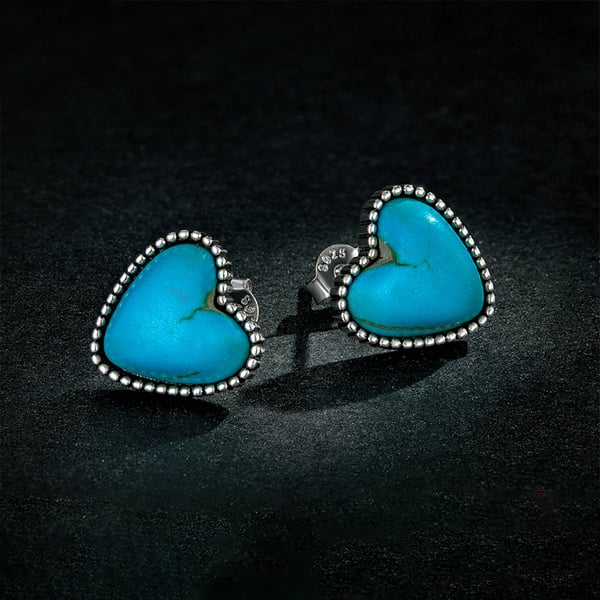Boho Silver-Plated Turquoise Heart Earrings