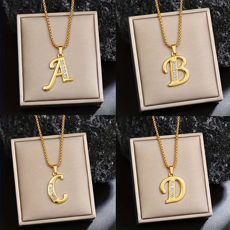 Crystal Accent Initial Necklace in Gold Tone