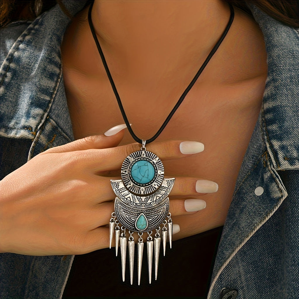 Bohemian Spike Tassel Turquoise Pendant Necklace