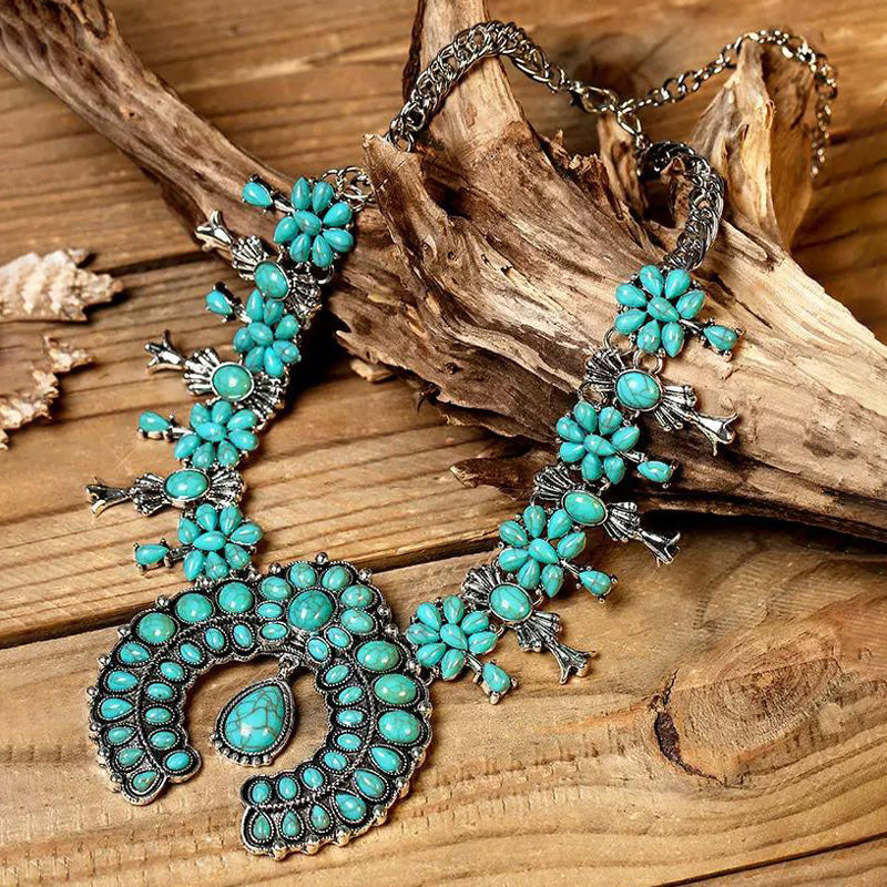 Bohemian Turquoise Flower Pendant Necklace