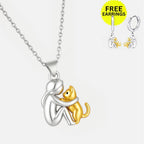 Cat Hug Pendant Necklace and Earrings Set