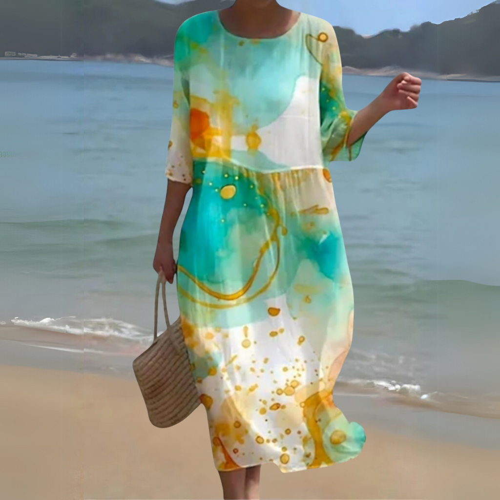 Round Neck Long Sleeve Kaftan Maxi Dress