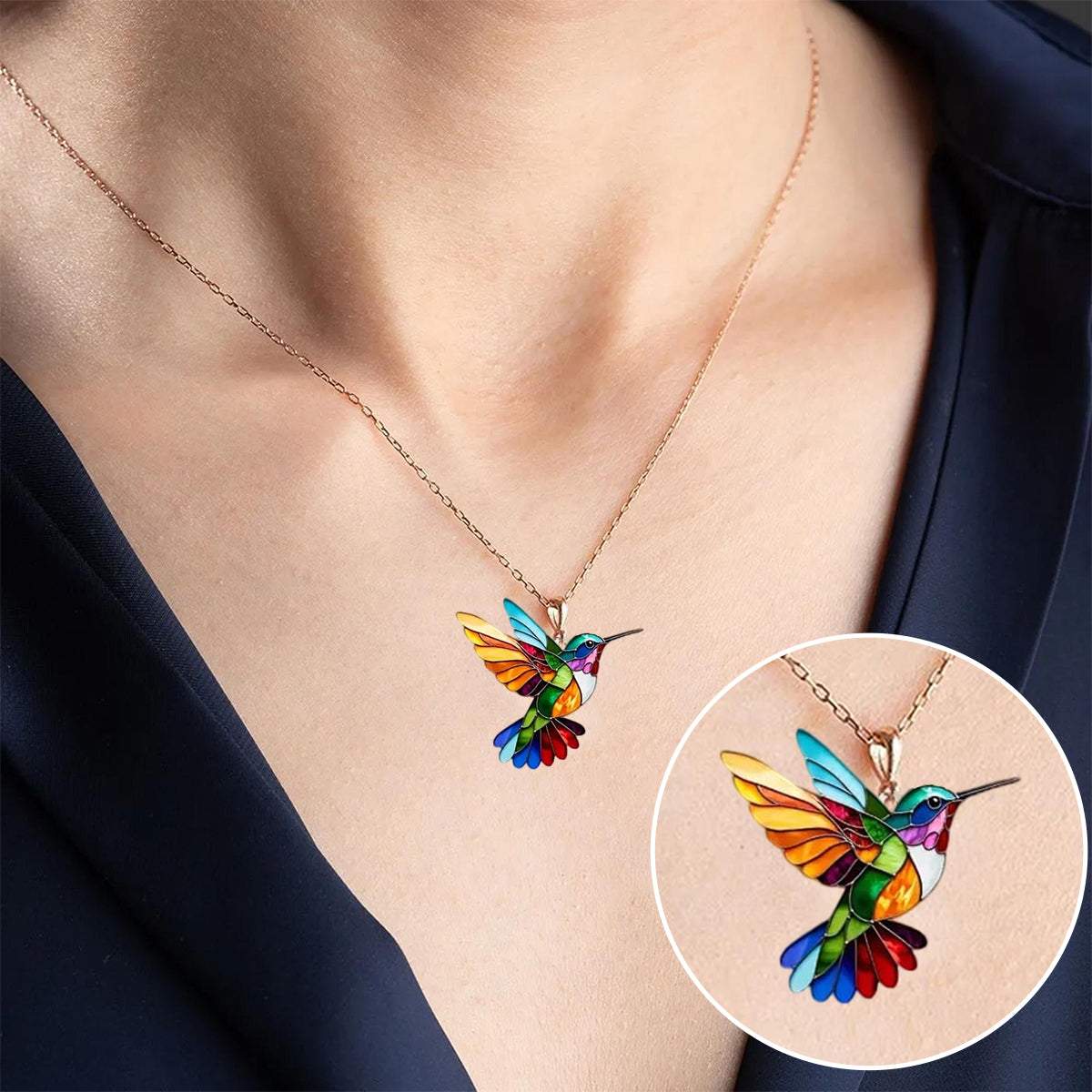 Colourful Hummingbird Pendant with Matching Earrings