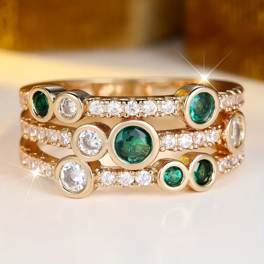 Emerald-Look Bezel Multi-Stone Band Ring