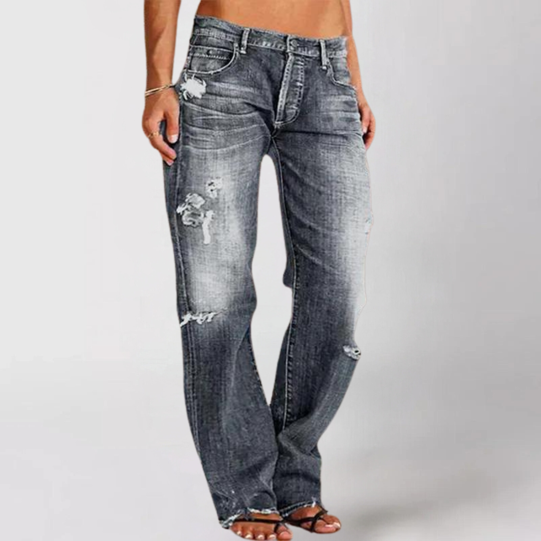 Faded Distressed Straight Leg Jeans