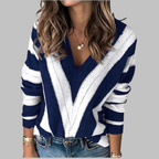 Striped V Neck Jumper with Long Sleeves in Soft Knit