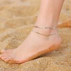 Two-Piece Initial Anklet Set with Diamond-Look Letter Charm