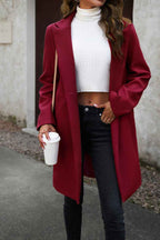 Solid Colour Longline Coat with Notched Collar and Buttons