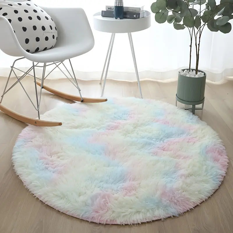 Round Polyester Thickened Area Rug – Soft Pile, Washable, Living Room and Bedroom