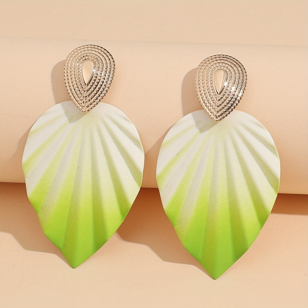 Vintage-Style Leaf Geometric Earrings