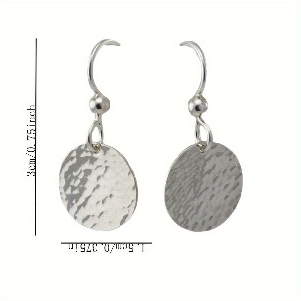 Round Hammered Disc Drop Earrings