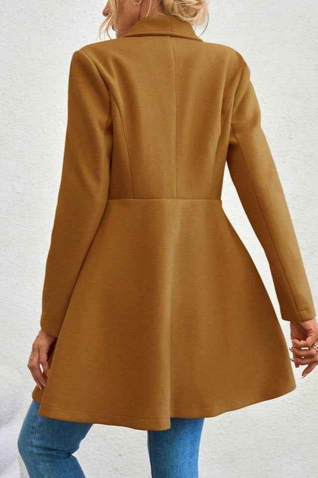 Slim Fit Longline Coat with Notched Collar and Defined Waist