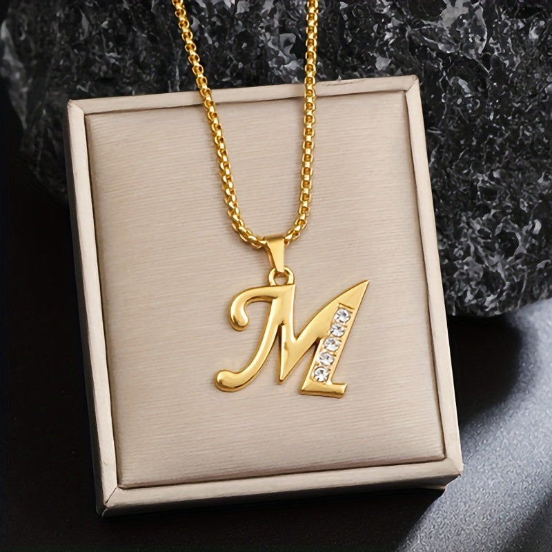 Crystal Accent Initial Necklace in Gold Tone