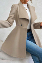 Slim Fit Longline Coat with Notched Collar and Defined Waist