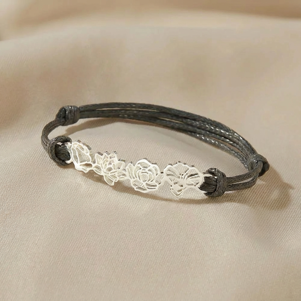 Personalised Birth Flower Bracelet with One to Four Flowers