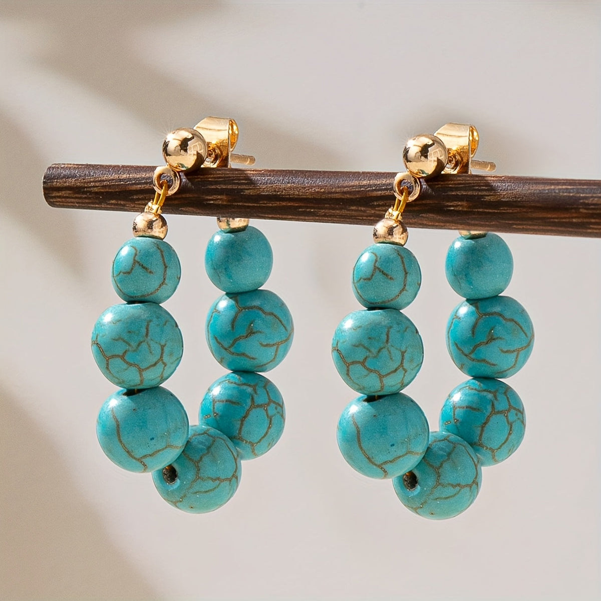 Boho Stone Bead Gold-Plated Hoop Earrings